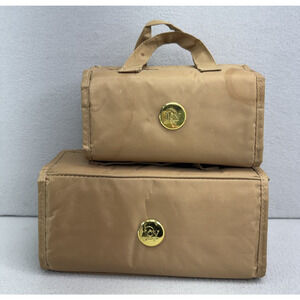 Joy Mangano 2pc Roll Up Toiletry Travel Bag Set Accessories Bag Tan READ